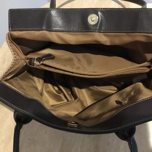 The SAK Tan Crocheted Handbag with Brown Faux Leather Trim, Scarf & Bag Charm - Picture 6 of 7